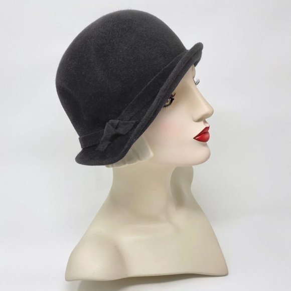 Lilliput Charcoal Grey Wool Cloche Hat, fits size medium - Picture 3 of 8